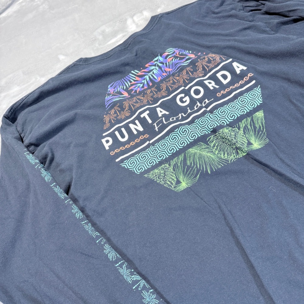 The Duck Company Punta Gorda Florida Long Sleeve‎ Graphic T-Shirt Mens XL Navy
